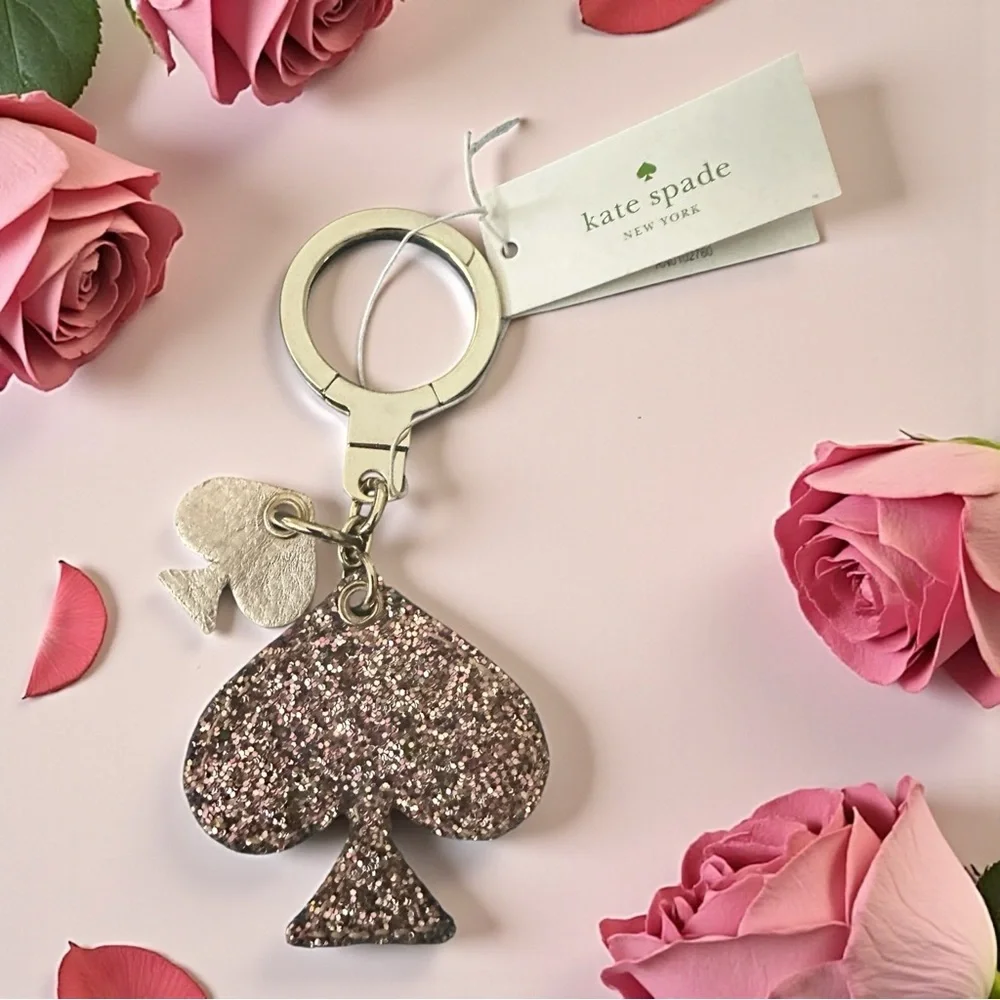 Kate Spade Glitter Rose Gold Spade Keychain &‎ Bag Charm New